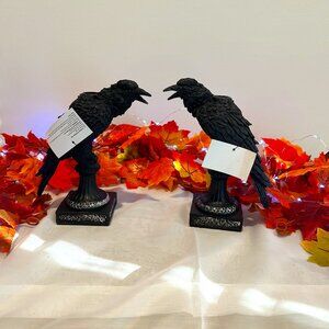 Halloween Christian Siriano S/2 resin black crow candle holders - 9.5" H x 8" L